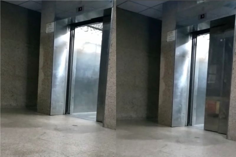 ▲網友認為，只是門接點接觸不良，老舊電梯常有的問題，但也有些網友覺得毛毛的。（圖／翻攝自《爆廢公社》