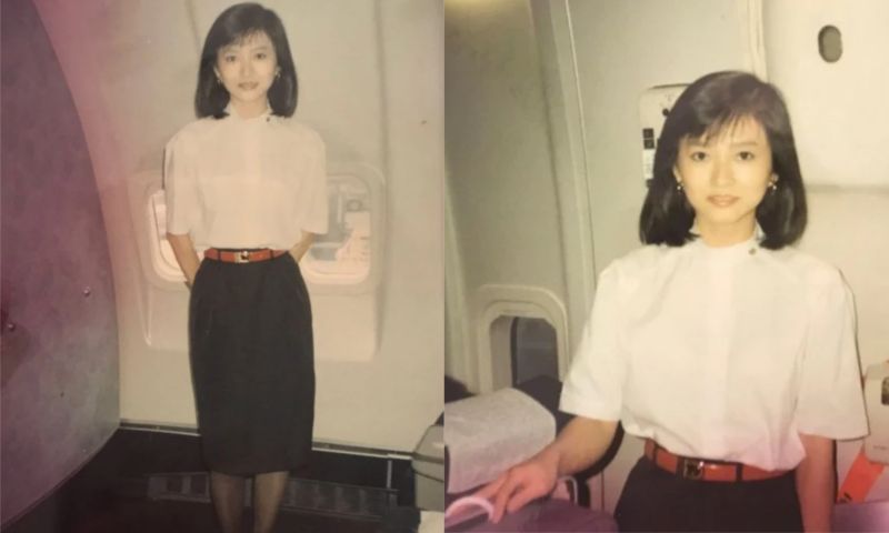 ▲女網友PO出媽媽30年前當空姐時拍的「零修圖」美照。（圖／翻攝自《Dcard》）