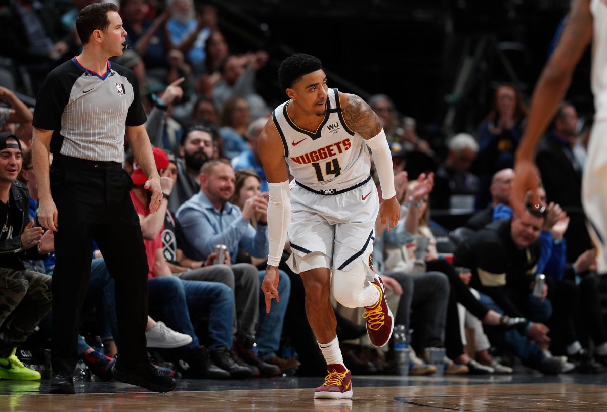 ▲Gary Harris飆進外線後慶祝。（圖／美聯社／達志影像）