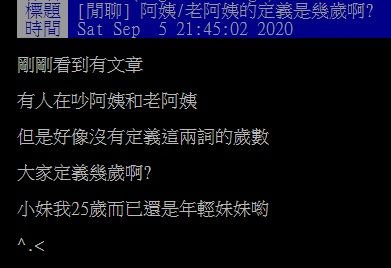 ▲網友在PTT討論「如何定義阿姨的歲數?」(圖/翻攝自PTT)