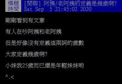 ▲網友在PTT討論「如何定義阿姨的歲數？」（圖／翻攝自PTT）