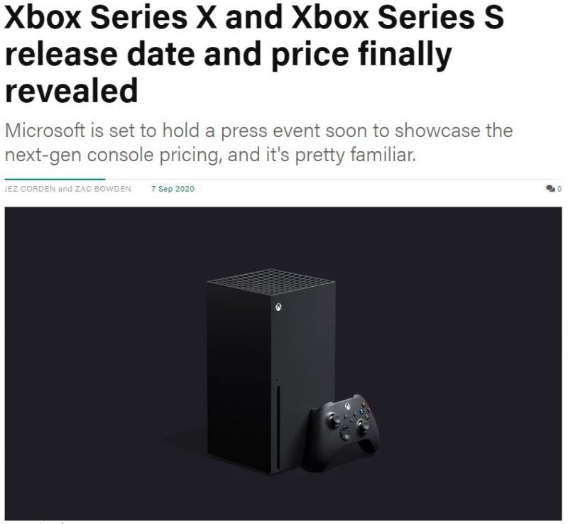 傳聞Xbox series X、S將於11月10日發售　XSX售價499美元
