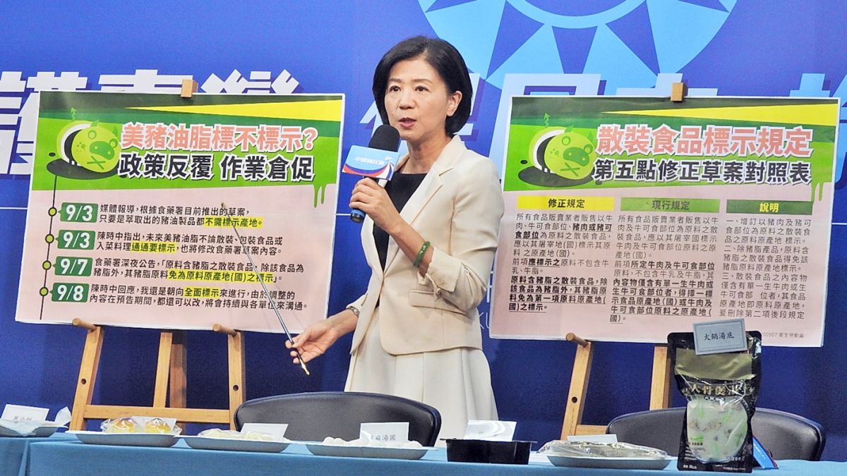 ▲國民黨9日譴責蔡政府讓散裝的美豬油脂免標示產地，會讓民眾吃下不健康的食品。（圖／記者陳弘志攝，2020.09.09）