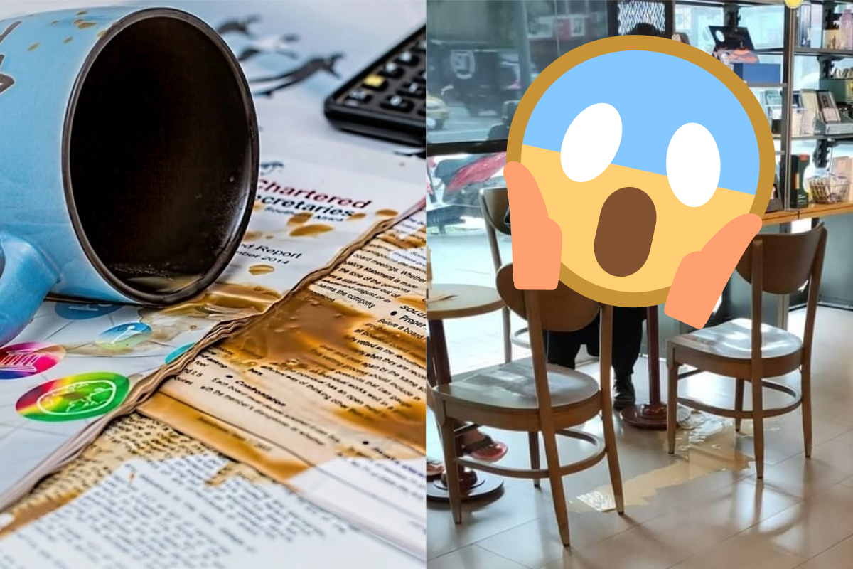 ▲打翻飲料，通常會立馬告知店家，但網友卻看到有人打翻，還若無其事繼續滑手機。（示意圖／翻攝自《爆怨公社》 ）