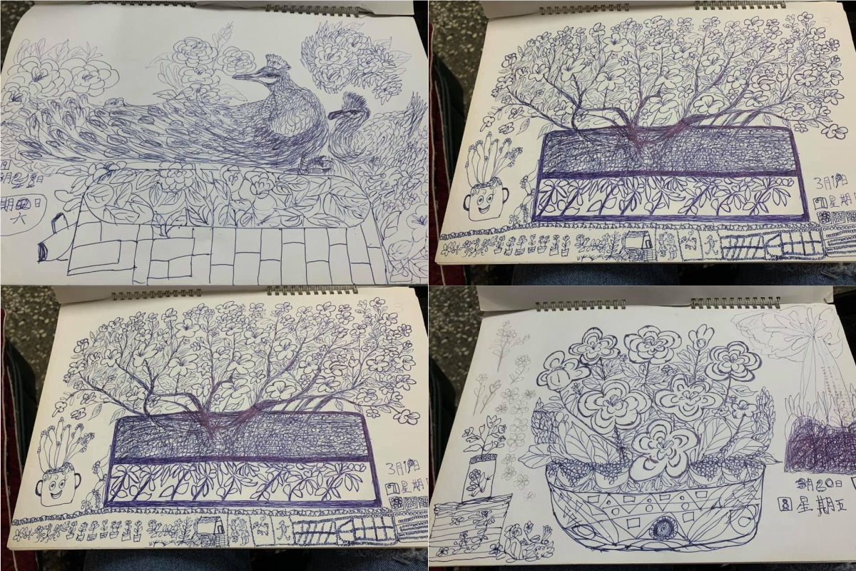 ▲一名女網友先前分享了自家阿嬤平常的繪畫成品，沒想到畫作一曝光後，就引來超過2萬人按讚。（合成圖／翻攝爆廢公社臉書）