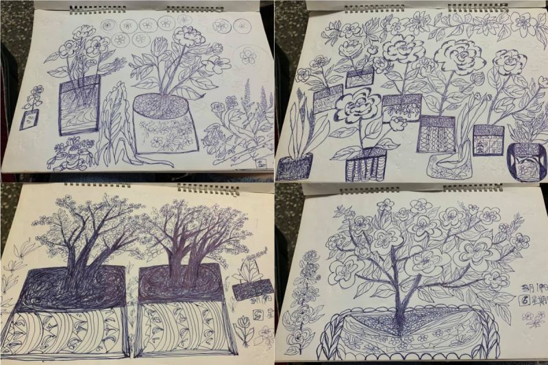▲阿嬤的畫作有不少花朵植物。(圖/翻攝爆廢公社臉書)