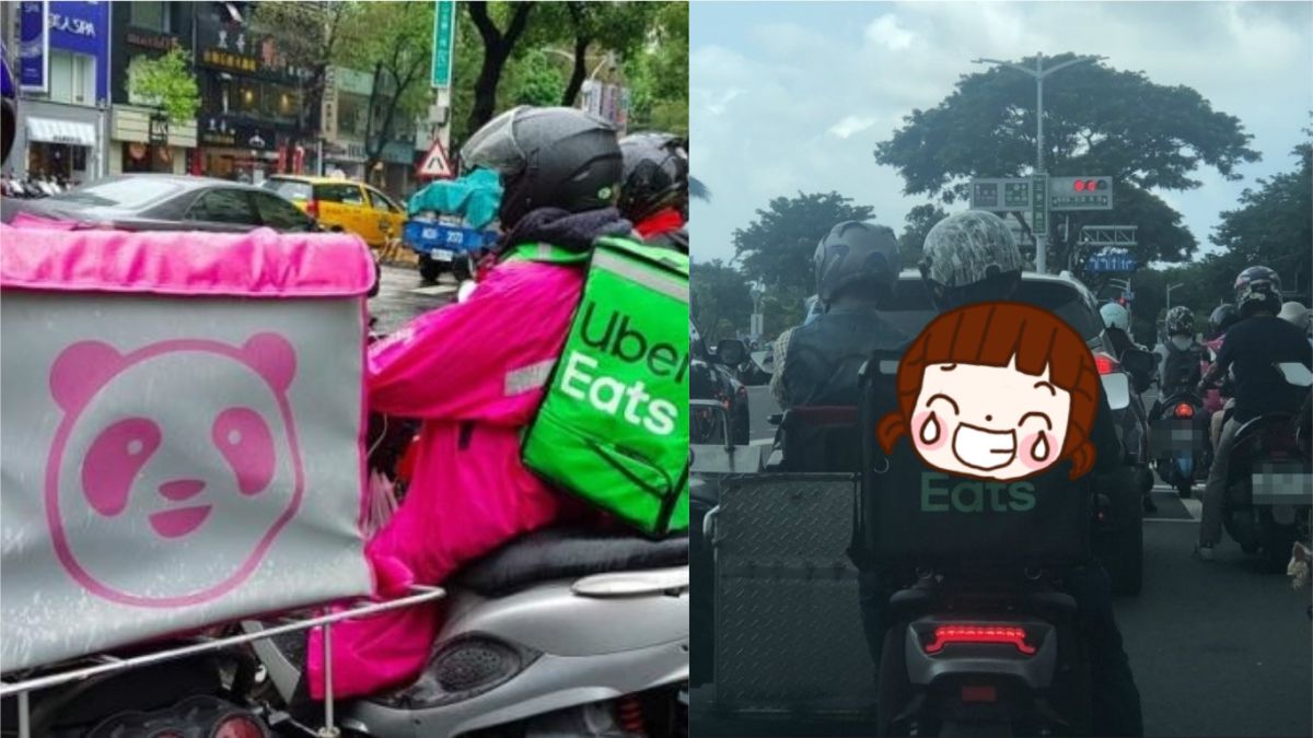 ▲台灣路上常見不少外送員，不過有高雄人發現一名外送員大玩諧音梗，讓不少人看了秒戳中笑穴。（合成圖／左圖NOWnews資料照；右圖讀者提供）