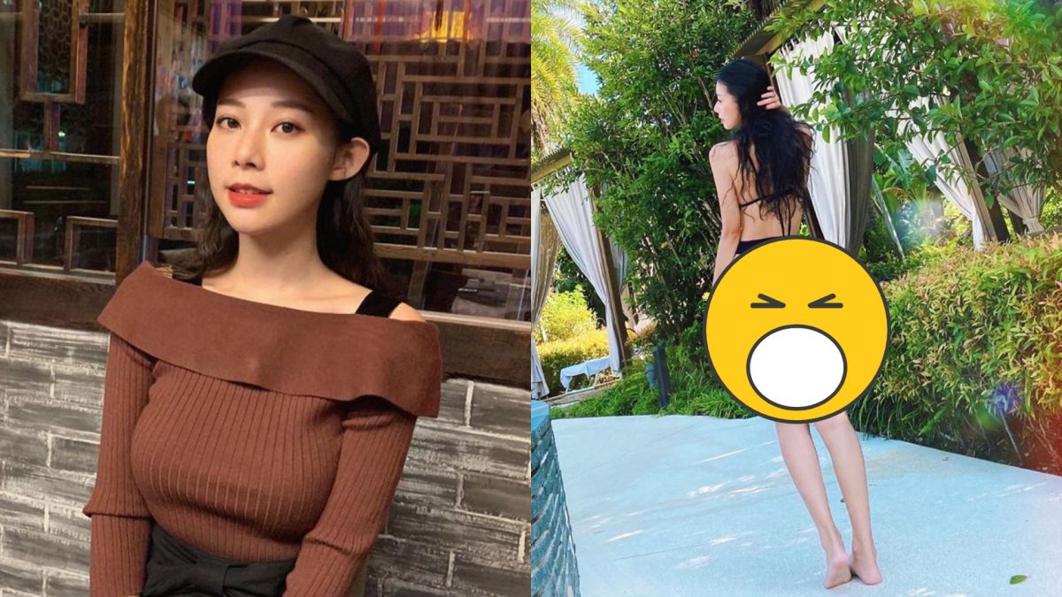 ▲張香香試穿高衩泳衣，屁股蛋全都露。（圖／張香香臉書、IG）