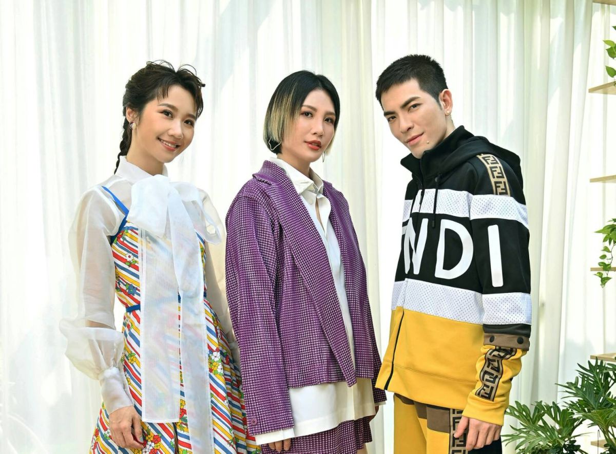 ▲Lulu（左起）、魏如萱、蕭敬騰為金曲獎宣傳短劇同台飆戲。（圖／台視提供）