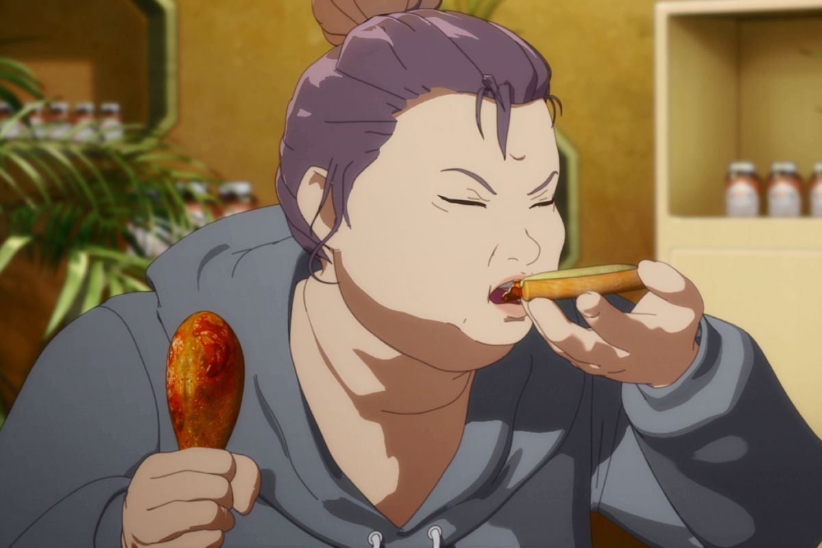 ▲片中，女主角被逼迫在鏡頭前暴飲暴食，模樣遭收看網友嘲笑霸凌。（圖／采昌）