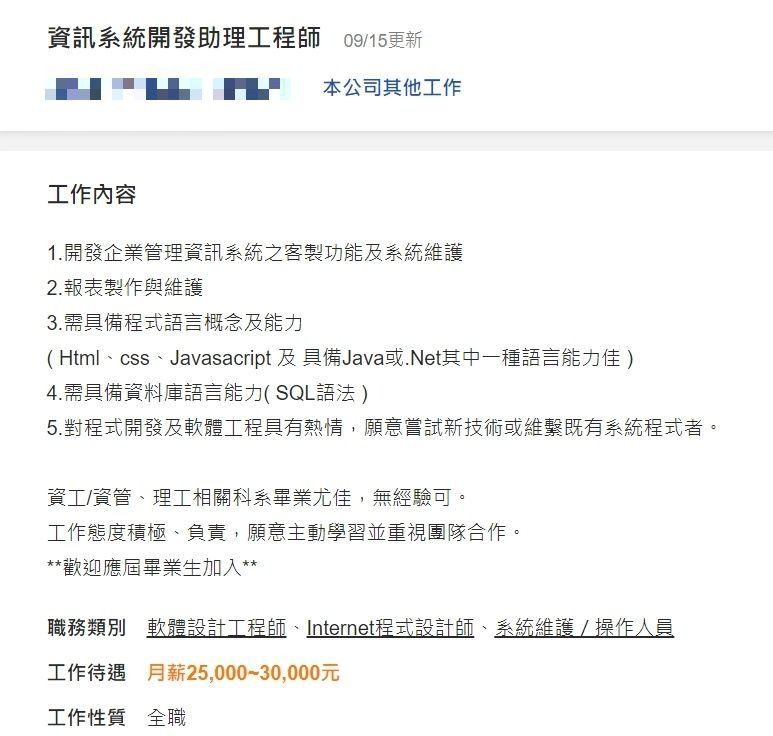 ▲網友認為,在台中當工程師,不如去滴妹的飲料店工作。(圖/翻攝自《104人力銀行網站》