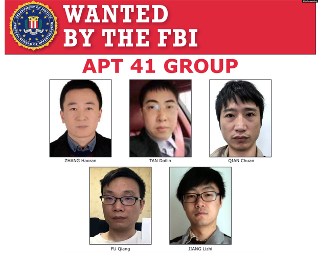 ▲美國聯邦調查局通緝「進階持續威脅APT41」5位中國駭客成員，司法部指這些駭客對全球逾百家外國企業組織發動網路攻擊。（圖／翻攝自美國聯邦調查局FBI官網）