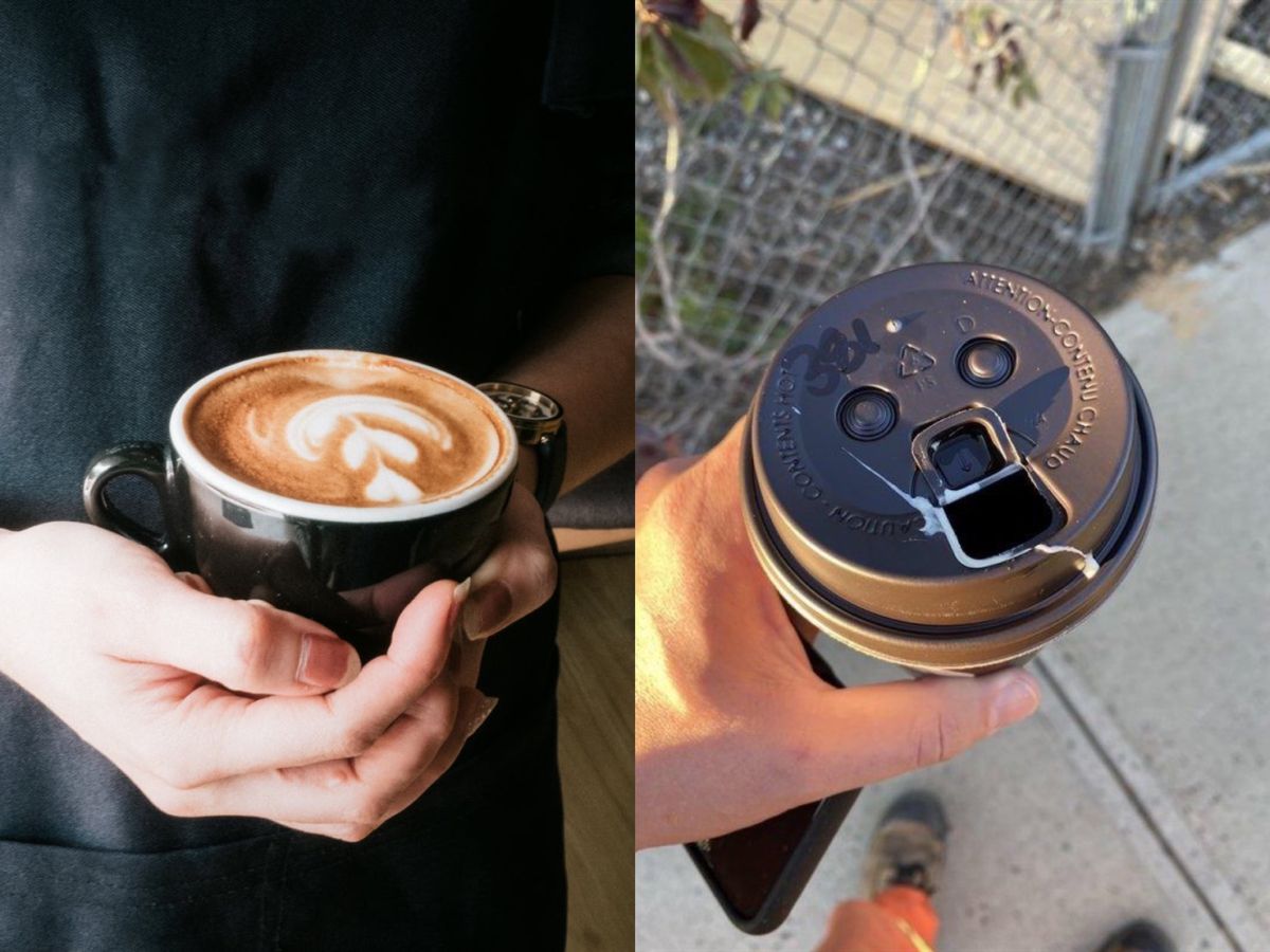 ▲網友拿著咖啡走在路上，一打開開口，悲劇就發生了。（示意圖／翻攝自《pixabay》及《爆廢公社二館》 ）