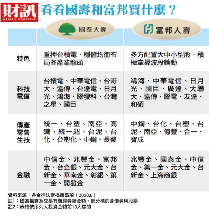 ▲國壽,富邦從大型權值股到中小型科技、傳產、生技業者都有。(圖/財訊雙週刊)