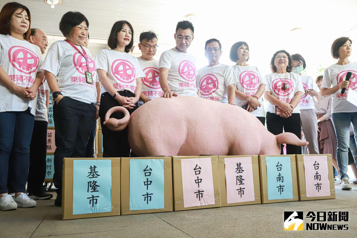 ▲國民黨主席江啟臣9月曾帶領黨團成員一起到中選會送交「反瘦肉精豬肉」及「公投綁大選」2項公投案第一階段連署書。（圖／記者葉政勳攝）