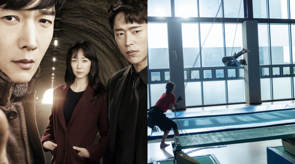 ▲李裕英（左圖中）拍攝跳水戲，練習時不慎骨折送醫。（圖／采昌、翻攝OCN）