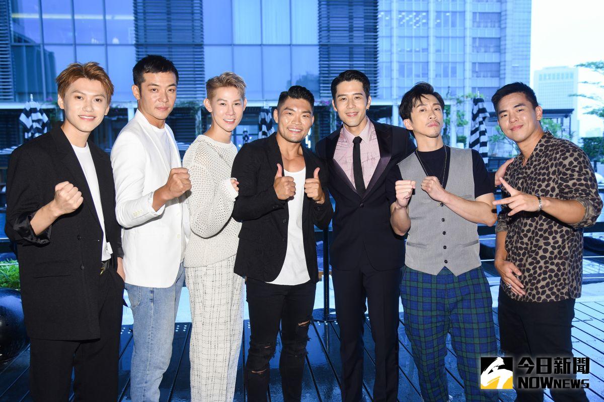▲邱宇辰（左起）、姚元浩、夏和熙、李玖哲、胡宇威、陳漢典、柯有倫今（24日）出席運動實境節目《全明星運動會》首播記者會。（圖／記者陳明安攝）