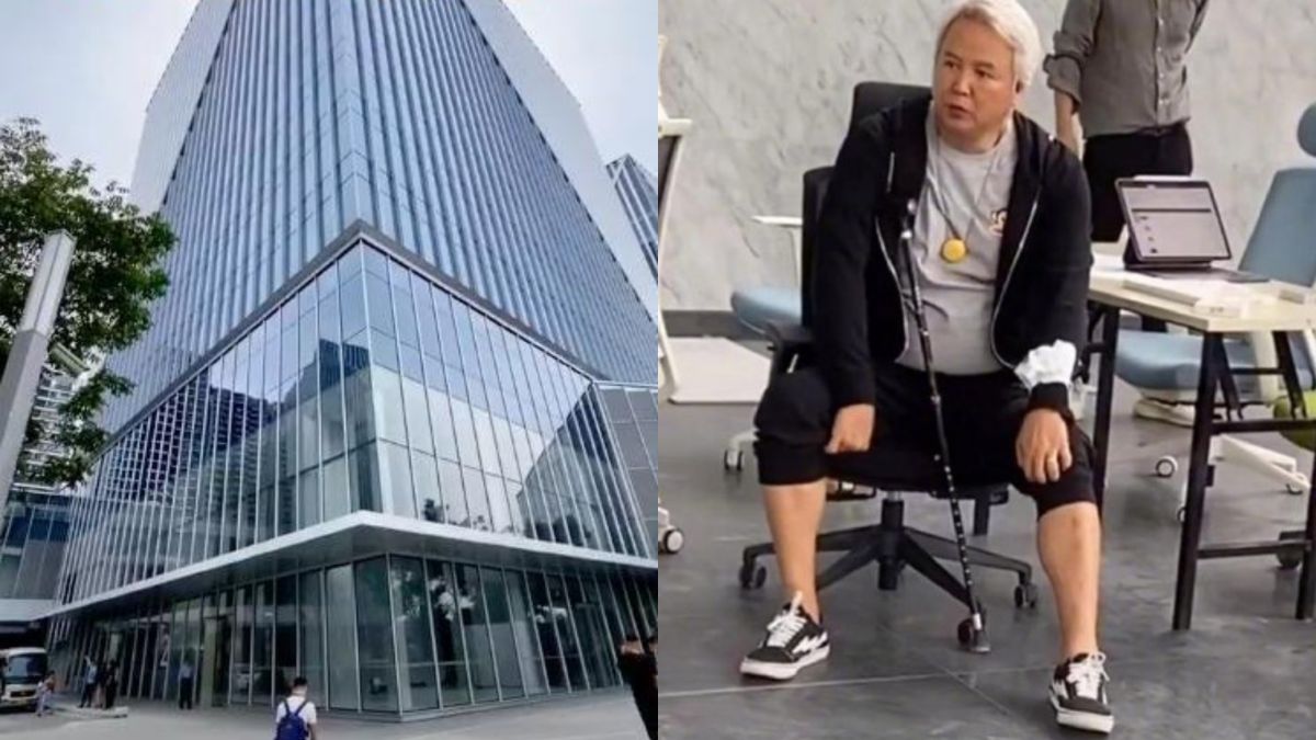 ▲林瑞陽大手筆買整棟樓，手拄柺杖到場監工。（圖／搜狐娛樂微博）