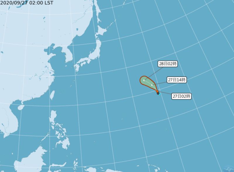 ▲中央氣象局表示，威克島西方海面有一個熱帶性低氣壓，向北北西移動，時速25公里，預測24小時有發展為輕度颱風的趨勢。（圖／中央氣象局提供）