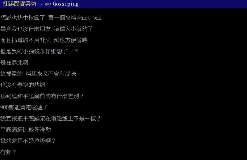 中秋烤肉用電烤盤超方便?網抖出2缺陷:整個更麻煩