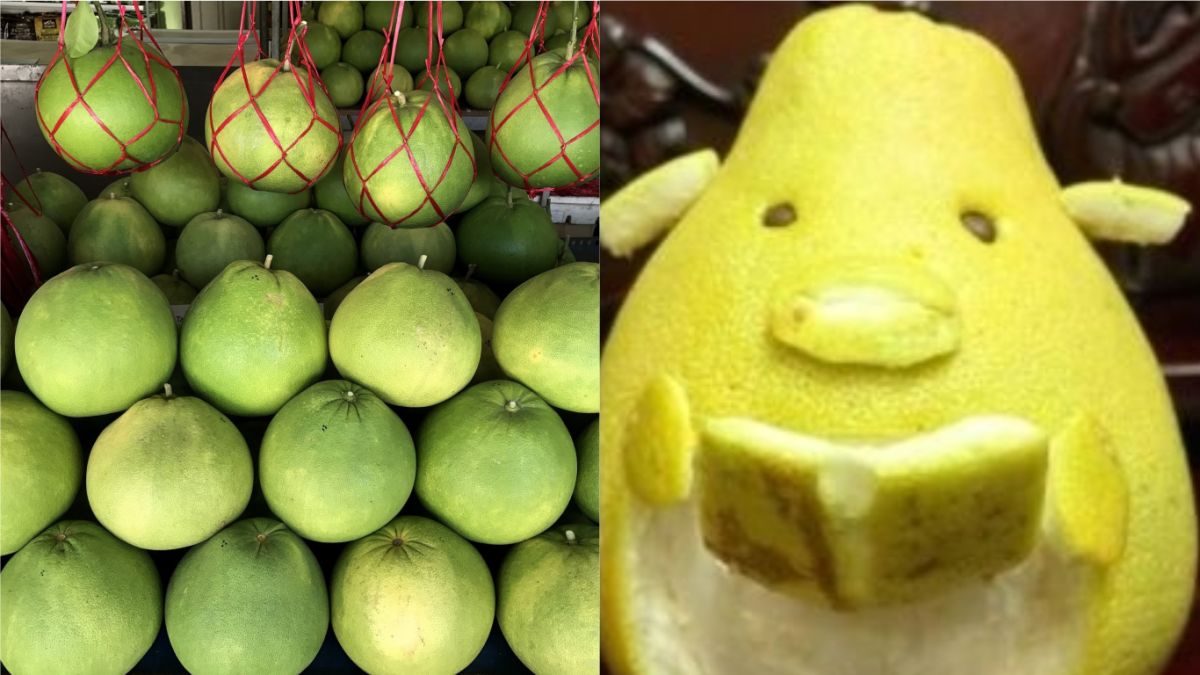 ▲中秋到了，這位老爸為了女兒的作業，特地把柚子刻成角落小夥伴的樣子，卻被女兒無情吐槽。（示意圖／左圖取自《Pixabay》；右圖翻攝自臉書《爆怨公社》）