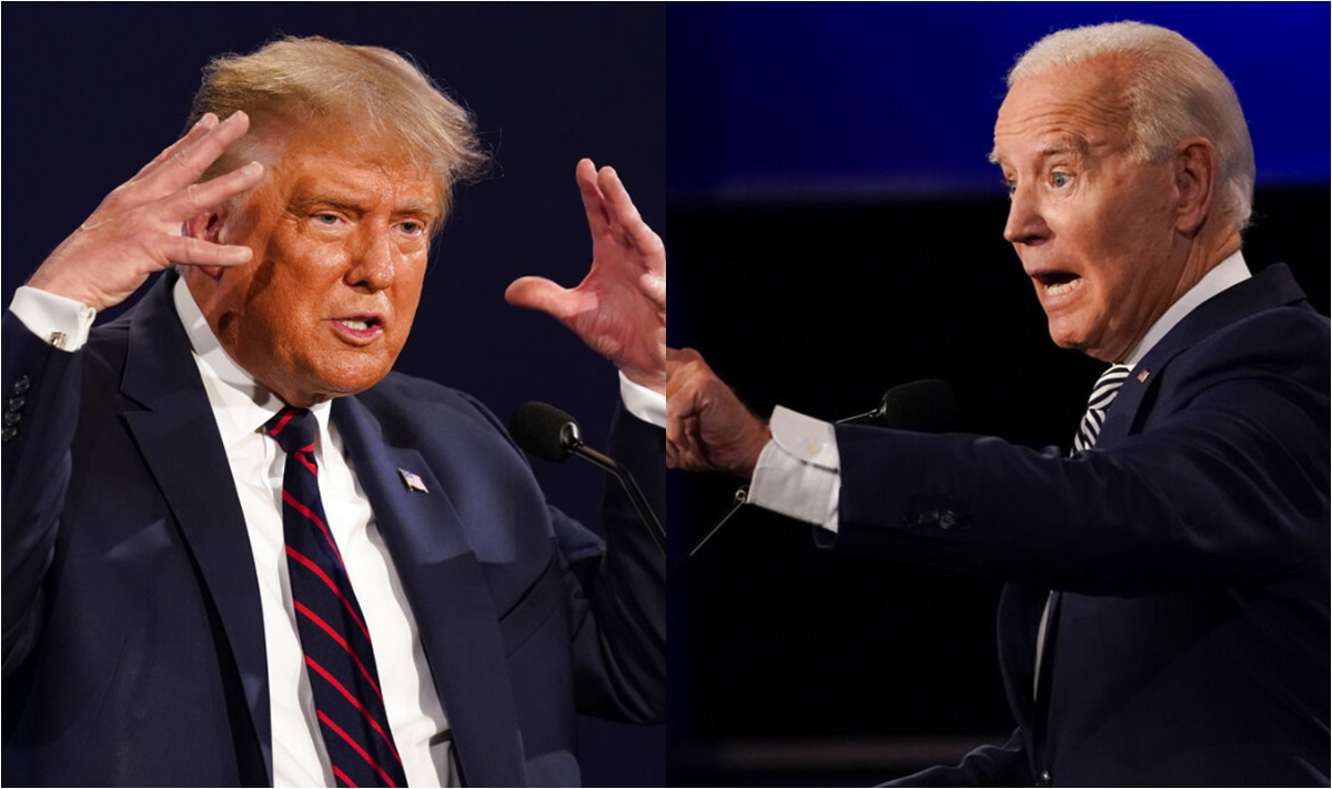 ▲川普與拜登在 9 月 30 日的首場總統大選辯論會上唇槍舌戰。現有外媒報導，原定 10 月 15 日舉行的第 2 場辯論取消。（圖／美聯社／達志影像）