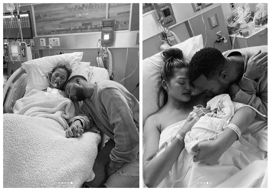 ▲約翰傳奇（左圖右、右圖右）的太太克莉絲泰根在IG宣布流產。（圖／翻攝克莉絲泰根IG）