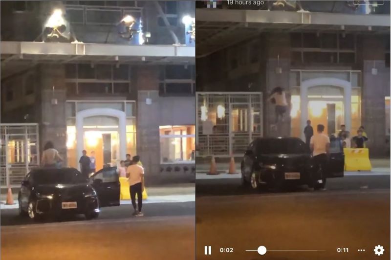 ▲這名人妻在車頂上失控狂跳,還怒甩包包。(圖/翻攝自《台南爆料公社-台南最大社》