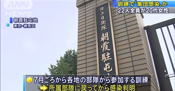 ▲日本陸上自衛隊表示，22名女性隊員在返回各自部隊後確診感染新冠病毒。（圖／翻攝自ANN影片）