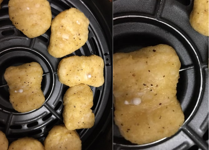 ▲有網友使用氣炸鍋，發現雞塊上頭冒出白色膿包狀的不明物。（圖／翻攝《Costco好市多商品經驗老實說》）