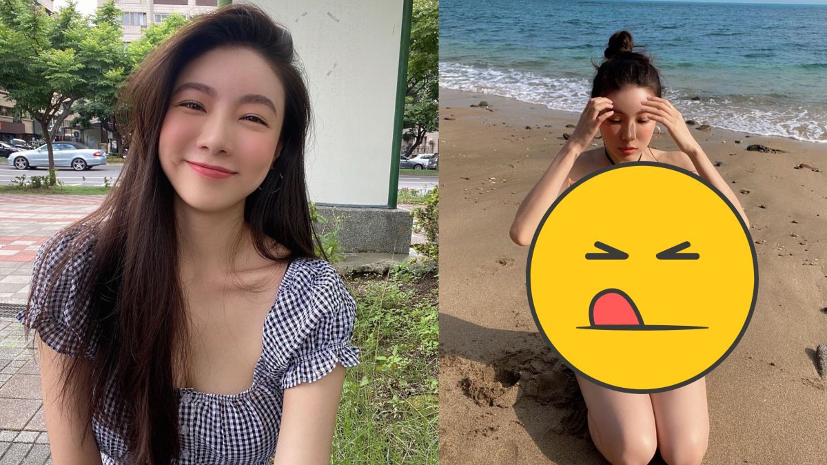 ▲邵岱兒沙灘跪地，挖空比基尼激出事業線。（圖／邵岱兒IG） 