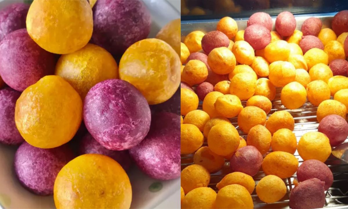 ▲一名女網友在臉書社團《爆廢公社》發文，表示來北部讀書，第一次吃到地瓜球「加梅粉」，直呼「太衝擊」。（圖／翻攝自《爆廢公社》）