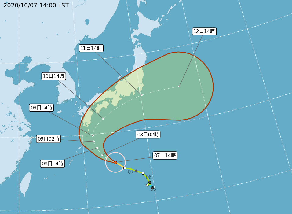 ▲氣象局表示，中颱昌鴻未來路徑將逐漸北轉，對台灣陸地影響機率很低。（圖／翻攝自中央氣象局）