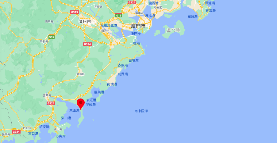 ▲中國解放軍將在古雷半島東側海域進行實彈射擊。紅色座標為古雷半島。（圖／翻攝自GoogleMap）