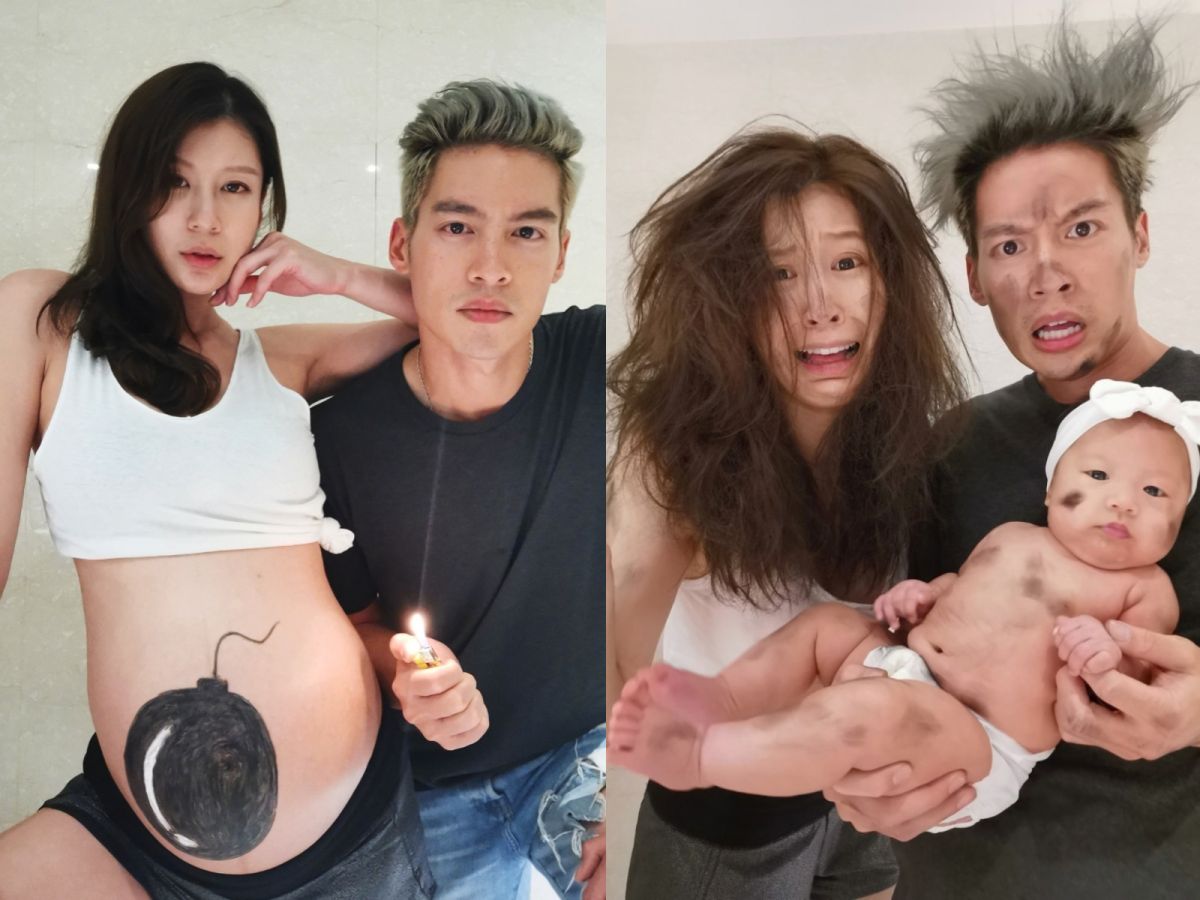 ▲許孟哲（右）曬出與趙孟姿（左）的炸彈孕婦照。（圖／許孟哲臉書） 