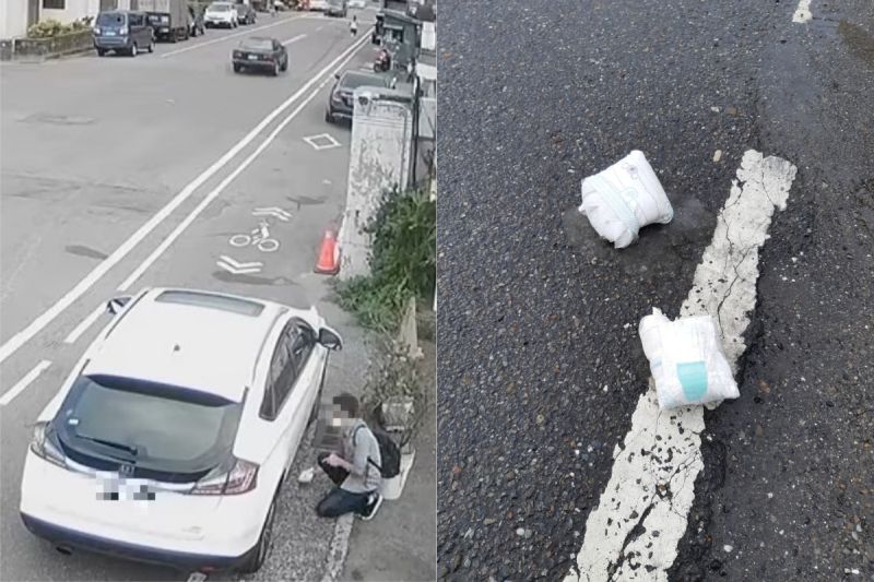 ▲男子將用過的尿布丟到車底。(圖/翻攝自《爆料公社》