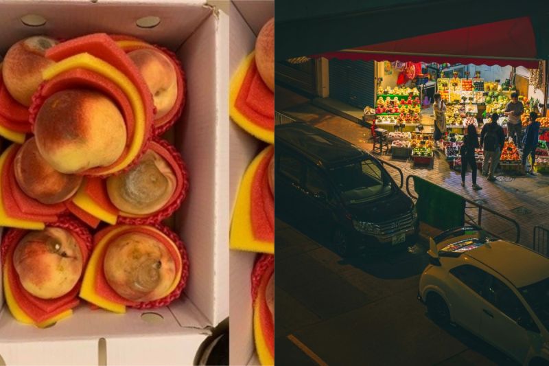 ▲網友的父親在路邊攤買了一箱水蜜桃，回家一開讓他傻眼。（示意圖／翻攝自《爆怨公社》及《pexels》 ）