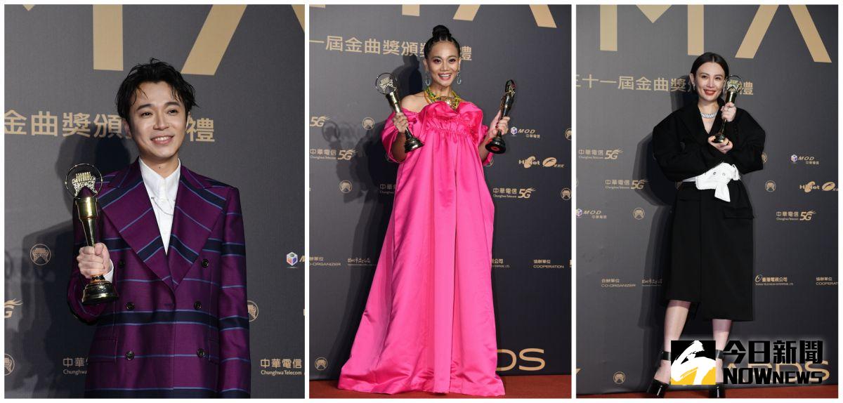 ▲吳青峰（左起）奪下本屆金曲獎歌王；阿爆是最大贏家，奪下金曲獎3項大獎；魏如萱如願抱走歌后。（圖／NOWnews影像中心）