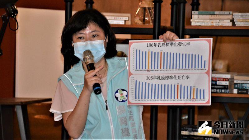 ▲廖育瑋副局長比較乳癌發生年度統計。(圖/記者郭政隆攝影2020.10.14)