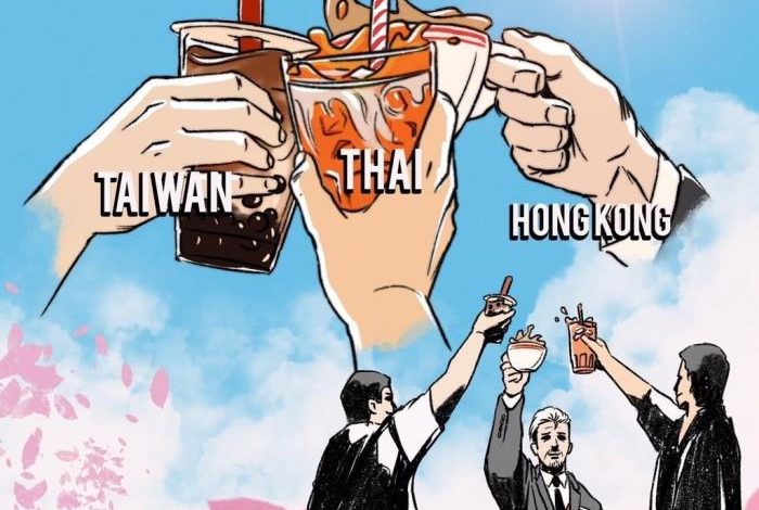 ▲「奶茶聯盟」變成台灣、泰國、香港年輕人反抗中國威權的象徵，近期中國與周遭國家出現外交問題，因此也出現其他茶品的梗圖。（圖／翻攝自 Twitter）