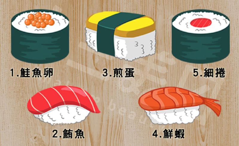 ▲測過都說準！第一口會吃哪個壽司？看穿你的「真實性格」。（圖／翻攝自《Look Pretty 美日誌》）