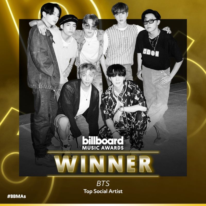 ▲BTS連續4年抱走BBMAs的最佳社群藝人獎。（圖／BBMAs