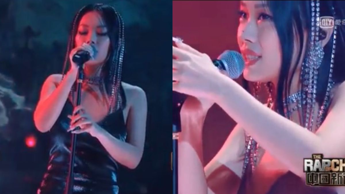 ▲《新說唱》女選手穿深V表演，胸前被上馬賽克。（圖／愛奇藝）