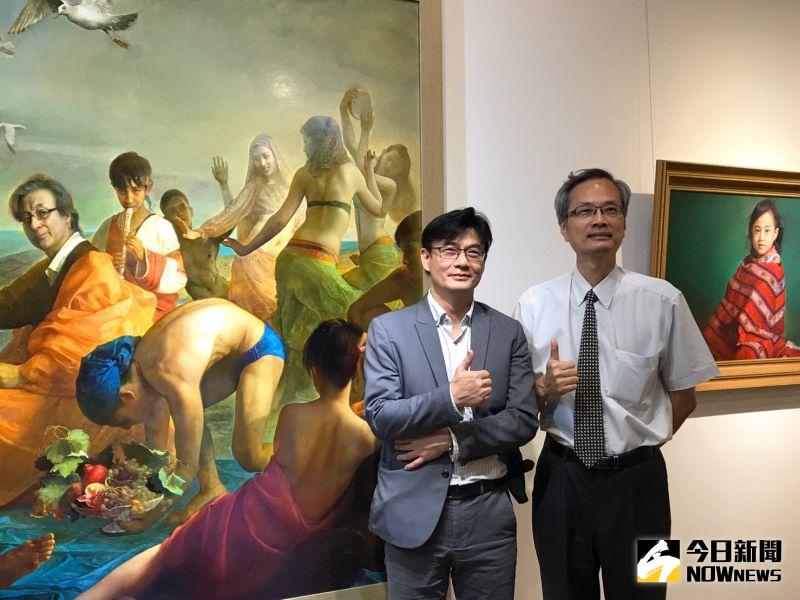 ▲代知名藝術家林欽賢,以「野柳文明」為題,展出〈野柳的桂冠〉為核心,展期至11月22日。(圖/記者陳雅芳攝,2020.10.22)