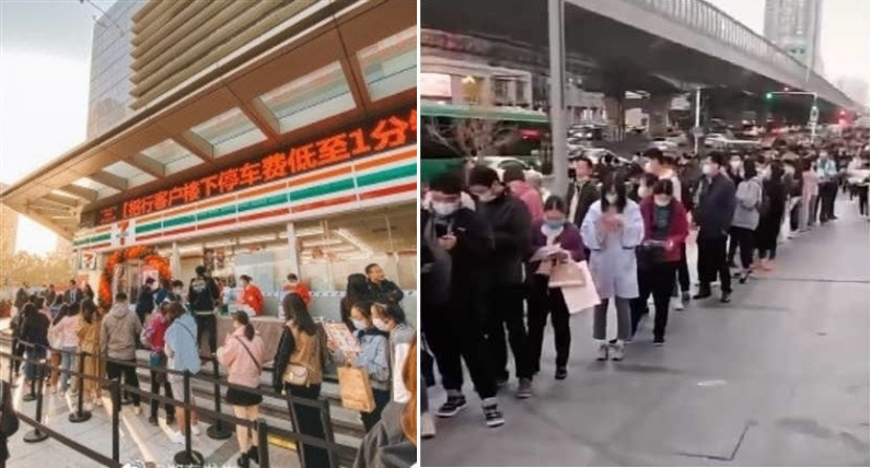 ▲國際知名超商品牌「7-11」日前在河南省鄭州市開幕當地第一家門市，引發空前的排隊盛況。（圖／翻攝微博）