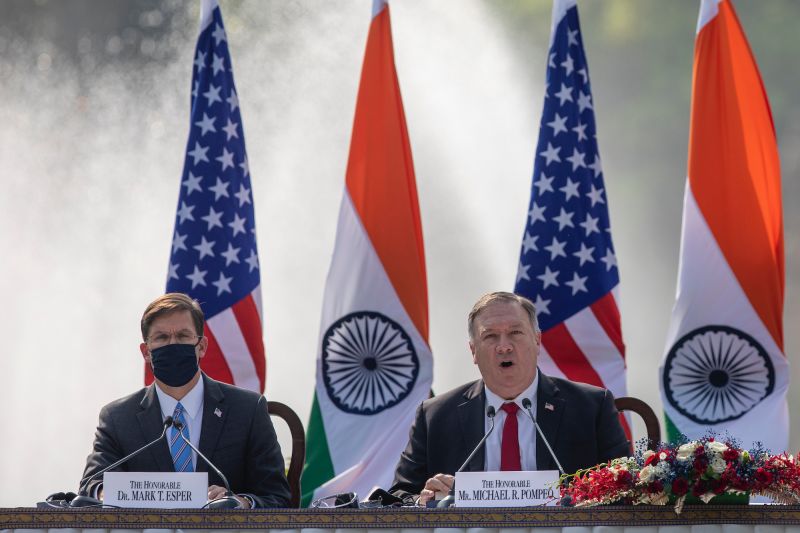 ▲美國國務卿蓬佩奧、國防部長埃斯培，10月27日訪問印度進行2+2會談。（圖／美聯社／達志影像）