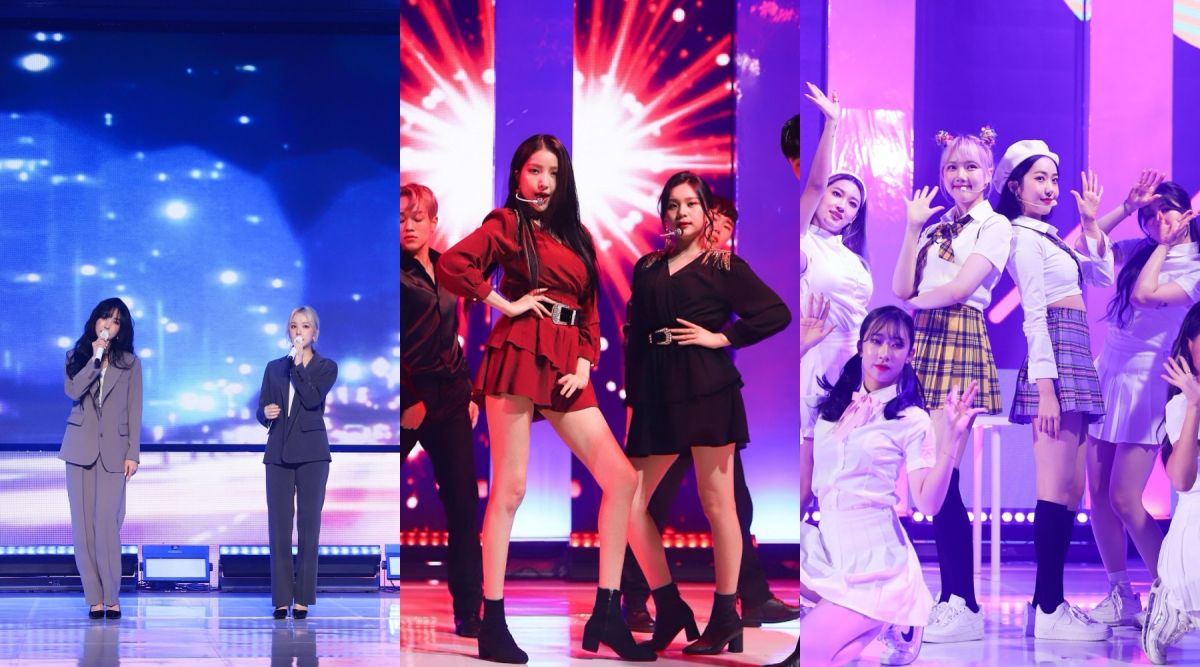 ▲GFRIEND首次公開小分隊表演，分為銀河＆裕株（左起）所願&嚴智、睿隣＆信飛。（圖／IME TW）