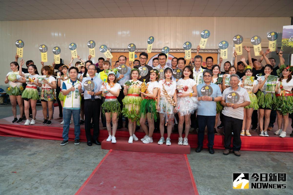 ▲青農發揮創意巧思，青農代表將各類農產蔬果化身展示秀服。（圖／記者陳雅芳攝，2020.11.02）