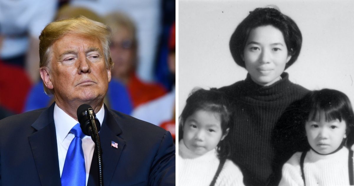 ▲拼圖，台裔美籍律師Margaretta Lin與母親合照(右)、川普 (圖|Margaretta Lin的Medium文章/Shutterstock)