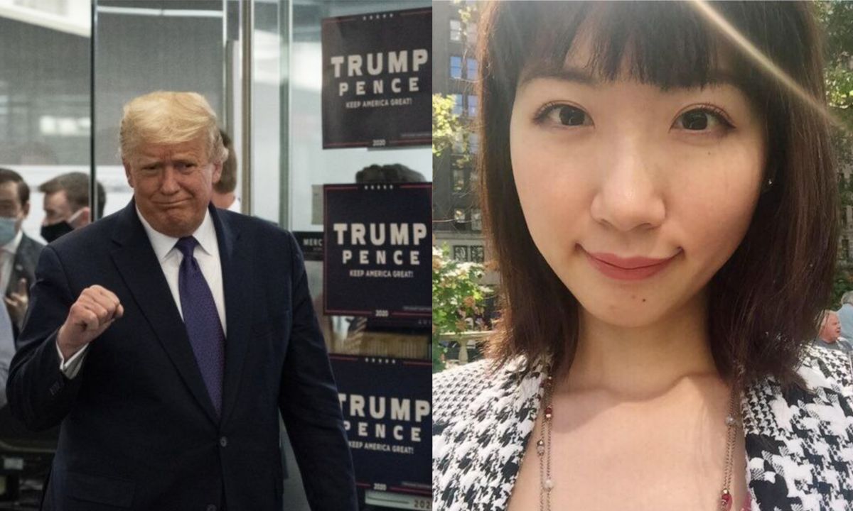 ▲廣告網紅廣告小妹今（4）日一早，親吐「挺川普」背後原因，更因不敢看開票，還「買了個外掛鎖了整個網路」。（左圖，美聯社／達志影像／右圖，翻攝自臉書粉專《凡槿（廣告小妹）》）